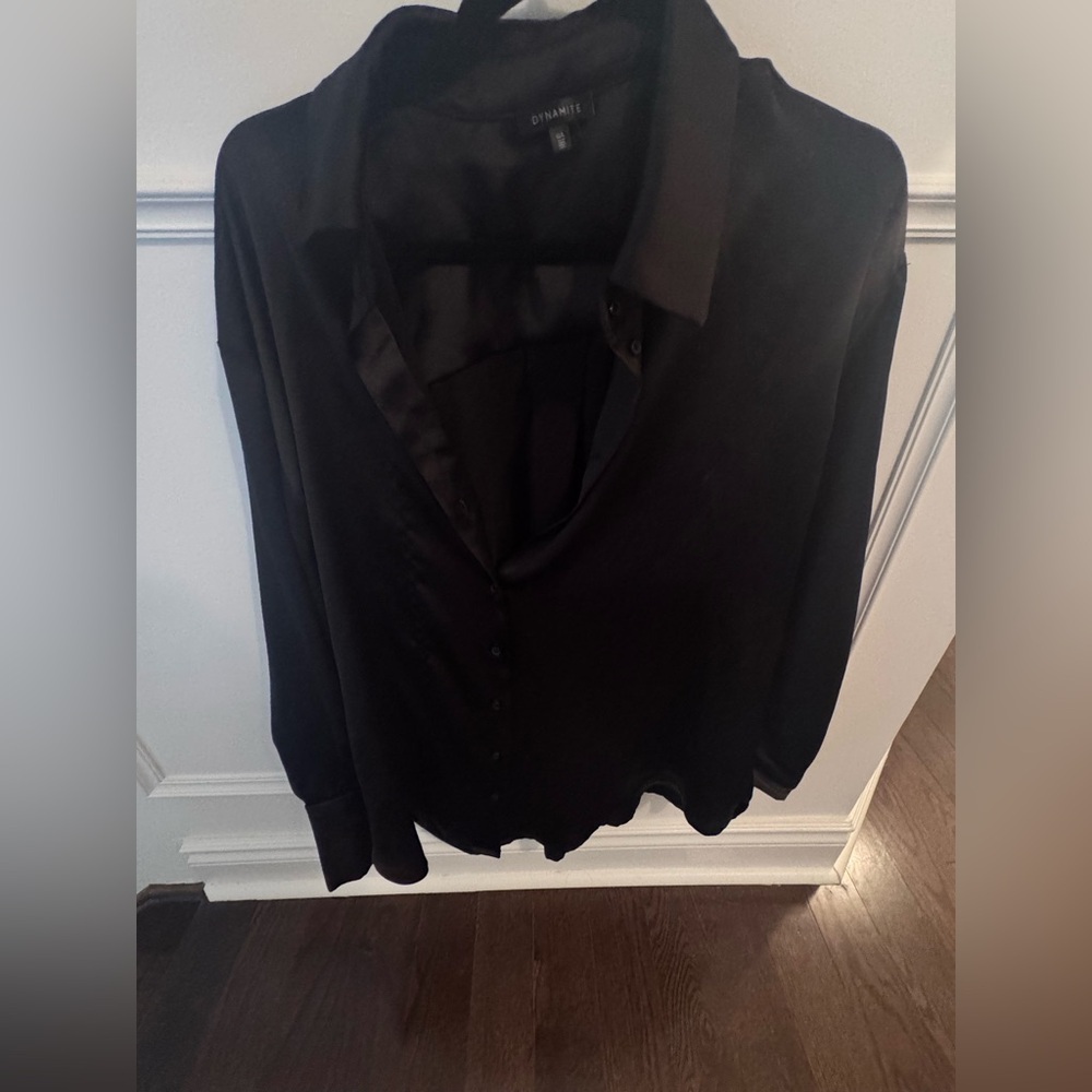 Dynamite Black Satin Button Down Shirt - Size L